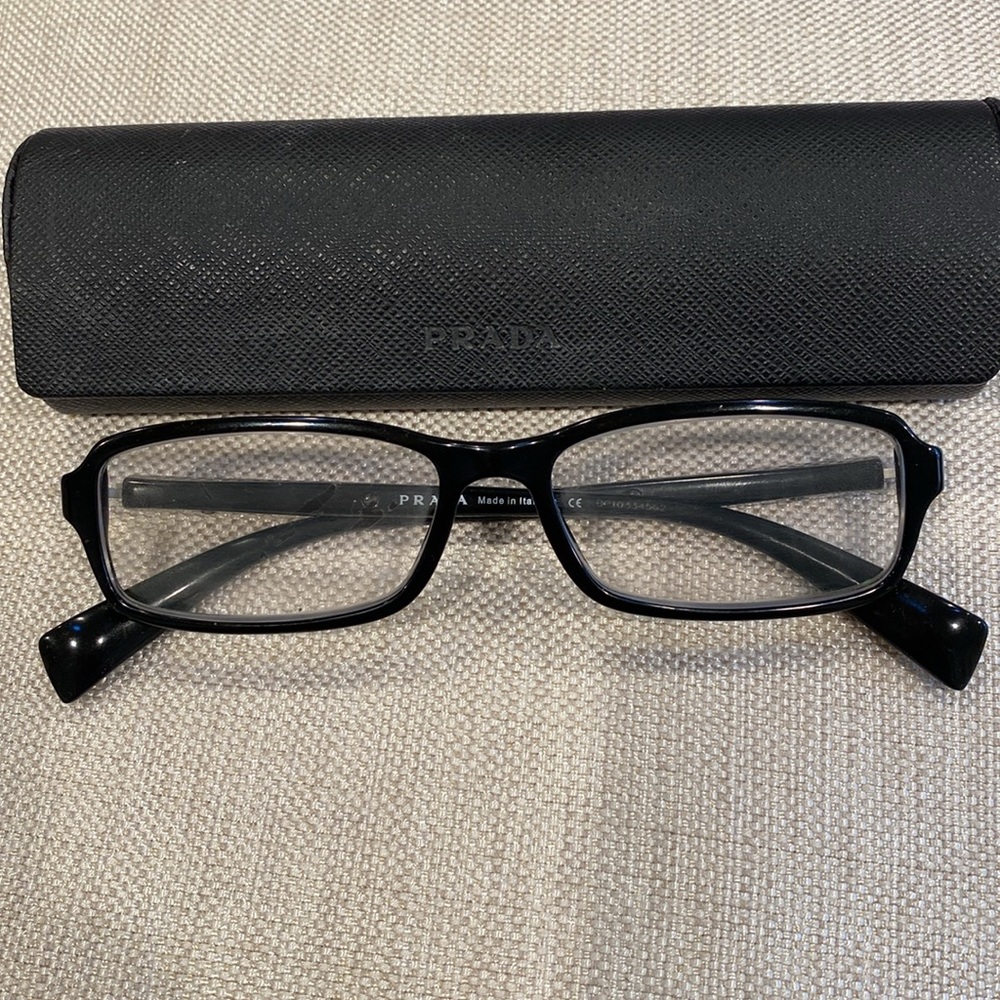 PRADA EYE GLASSES 🤓 VPS 04B 53 15 1AB 101 140 black frame side logo & flap case - Picture 3 of 16